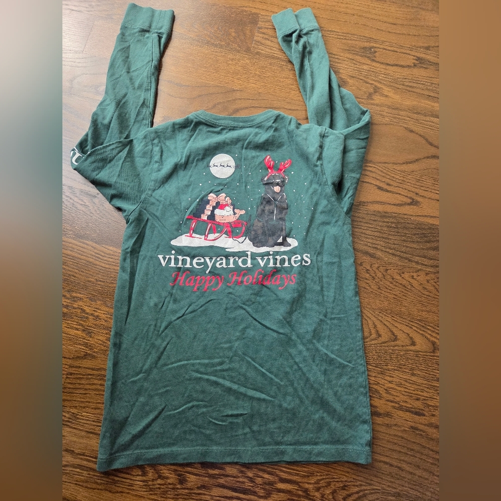 Vineyard Vines Green Long Sleeve Shirt Happy Holidays Sz.S(8-10) - Picture 4 of 9